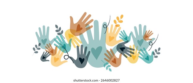 Hands silhouettes. Volunteering, teamwork concert.	