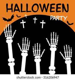 Hands skeletons are drawn to the inscription "Halloween", an invitation to a party