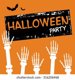 Hands skeletons are drawn to the inscription "Halloween", an invitation to a party