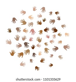 Hands With Skin Color Diversity Vector Graphic Design. Cohesion Concept Icons, Social, National And Racial Issues Symbols. Helping Hand Prints, Human Palms - Working Together, Collaboration Concept.