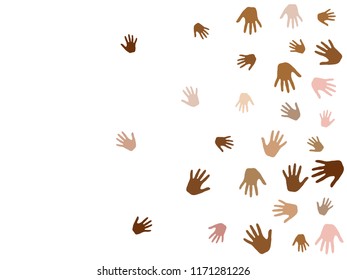 Hands with skin color diversity vector graphic design. Community concept icons, social, national, racial issues symbols. Helping hand prints, human palms - charity, assistance, volunteering concept.