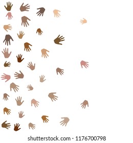Hands with skin color diversity vector graphic design. Cohesion concept icons, social, national and racial issues symbols. Helping hand prints, human palms - friendship, support, teamwork concept.