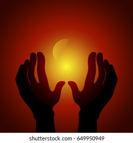 hands to the sky. a magical ritual. magic. supernatural. light