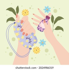 hands sleep mask and oil organic