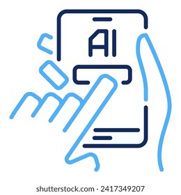 Manos con Smart Phone con el vector de inteligencia artificial AI Smartphone concepto icono o signo de color
