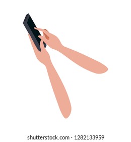 hands with smart phone isolated icon