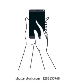hands with smart phone isolated icon