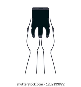 hands with smart phone isolated icon