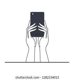 hands with smart phone isolated icon