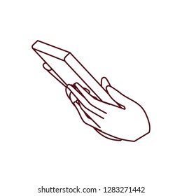 hands with smart phone isolated icon