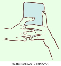 Hands with smart phone vector for card, decoration, illustration