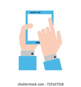 hands with smartphone with blank screen icon image 