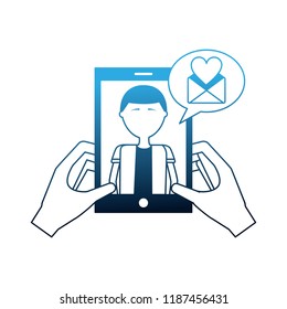 hands with smartphone chatting love message