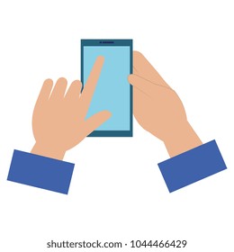 hands with smartphone device isolated icon