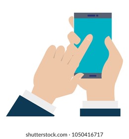 hands with smartphone device isolated icon