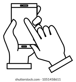 hands with smartphone device isolated icon