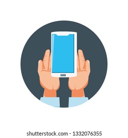 hands with smartphone device isolated icon