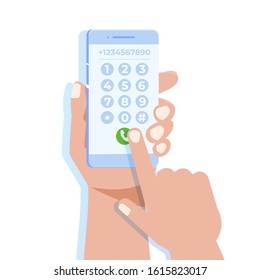Hands with smartphone dialing, Dial number, connection concept. Vector illustration.