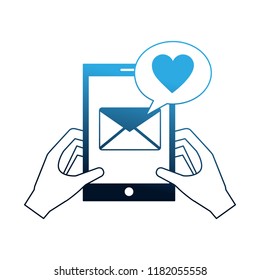 hands with smartphone email message love