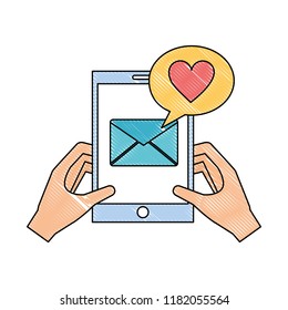 hands with smartphone email message love