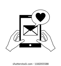 hands with smartphone email message love