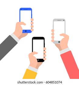 Hands with smartphone flat style illustration icon