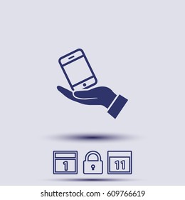 in the hands of the smartphone icon, vector . 10 EPS