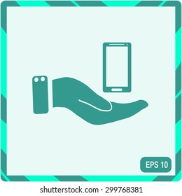 in the hands of the smartphone icon, vector illustration