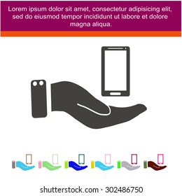 in the hands of the smartphone icon, vector illustration