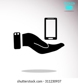 in the hands of the smartphone icon, vector illustration