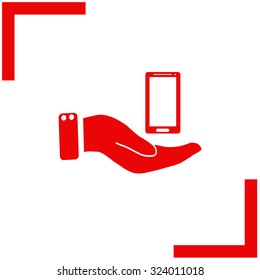 In the hands of the smartphone icon, vector illustration.