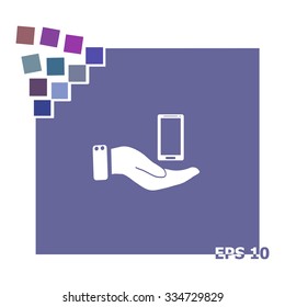 In the hands of the smartphone icon, vector illustration.