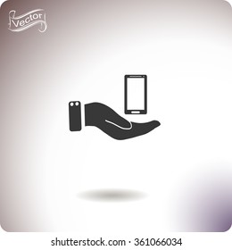 In the hands of the smartphone icon, vector illustration