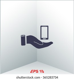In the hands of the smartphone icon, vector illustration