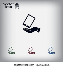 in the hands of the smartphone icon, vector illustration. 