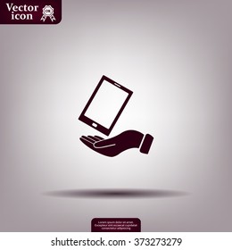 in the hands of the smartphone icon, vector illustration. 
