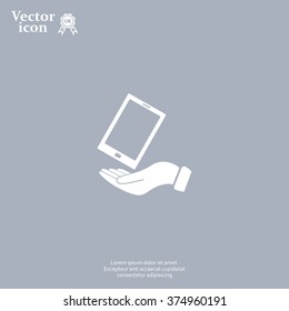 in the hands of the smartphone icon, vector illustration. 
