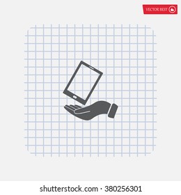 in the hands of the smartphone icon, vector illustration. 