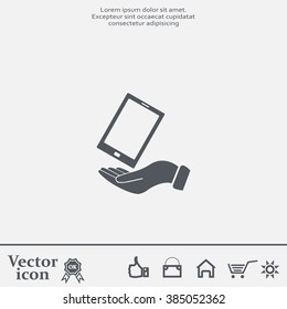in the hands of the smartphone icon, vector illustration. 