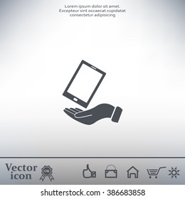 in the hands of the smartphone icon, vector illustration. 