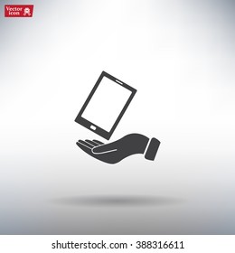 in the hands of the smartphone icon, vector illustration. 