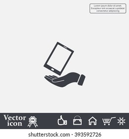 in the hands of the smartphone icon, vector illustration. 