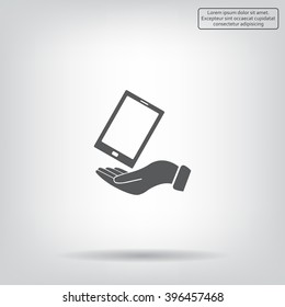 in the hands of the smartphone icon, vector illustration. 