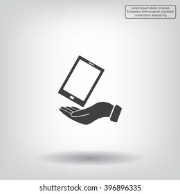 in the hands of the smartphone icon, vector illustration. 