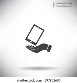 in the hands of the smartphone icon, vector illustration. 