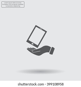 in the hands of the smartphone icon, vector illustration. 