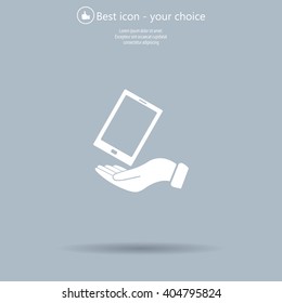 in the hands of the smartphone icon, vector illustration. 