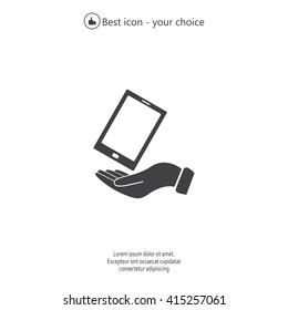 in the hands of the smartphone icon, vector illustration. 