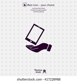 in the hands of the smartphone icon, vector illustration. 