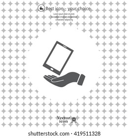 in the hands of the smartphone icon, vector illustration. 